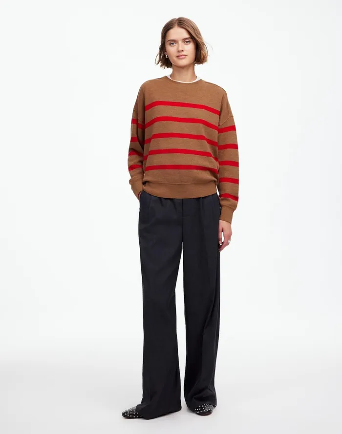 Women Sweaters Madewell Merino Wool Pullover Sweater Camel Stripe