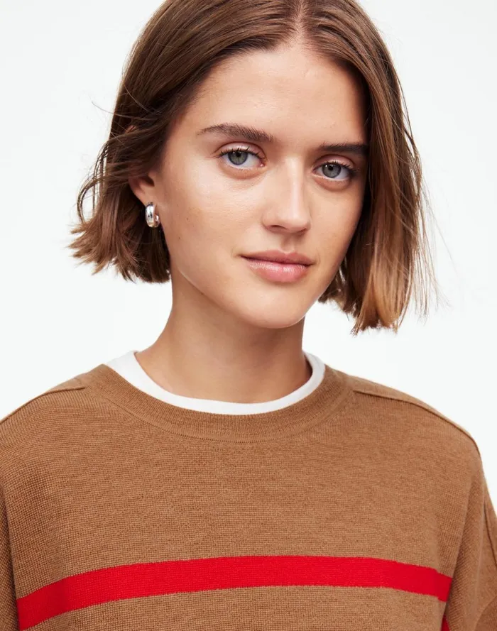 Women Sweaters Madewell Merino Wool Pullover Sweater Camel Stripe