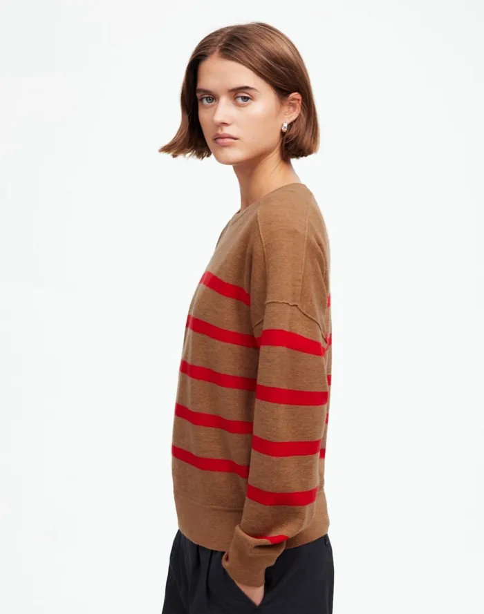 Women Sweaters Madewell Merino Wool Pullover Sweater Camel Stripe