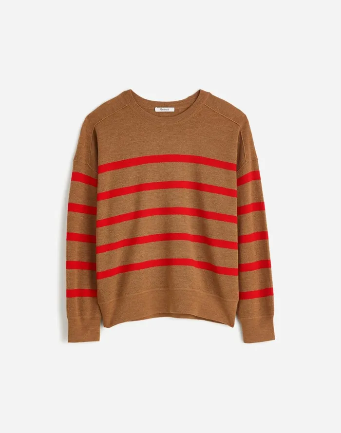 Women Sweaters Madewell Merino Wool Pullover Sweater Camel Stripe