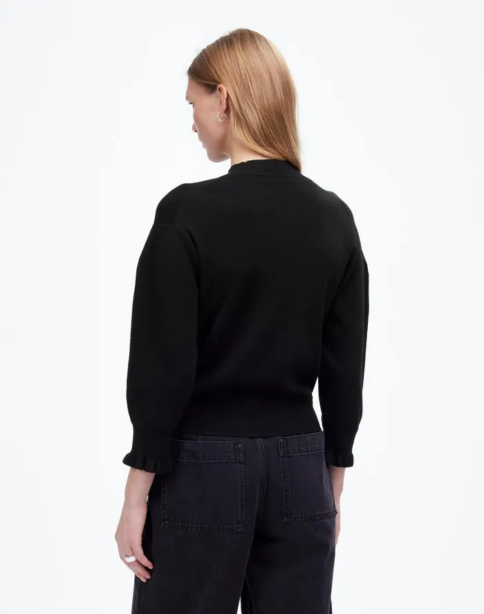 Women Sweaters Madewell Merino Wool Ruffle Mockneck Sweater True Black