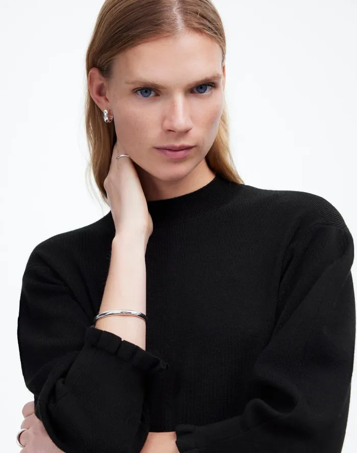Women Sweaters Madewell Merino Wool Ruffle Mockneck Sweater True Black