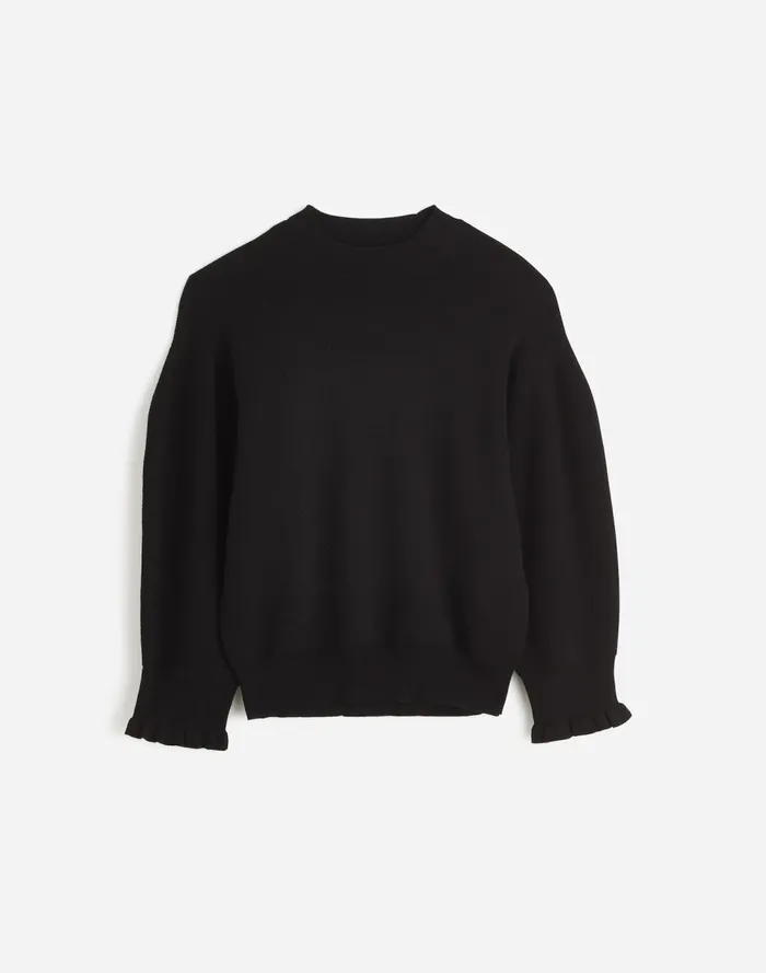 Women Sweaters Madewell Merino Wool Ruffle Mockneck Sweater True Black