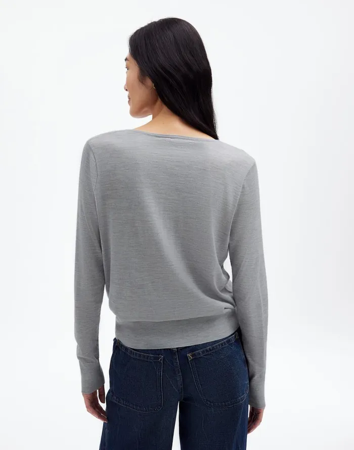 Women Sweaters Madewell Merino WoolSilk Blend VNeck Sweater Hthr Pale Silver Grey