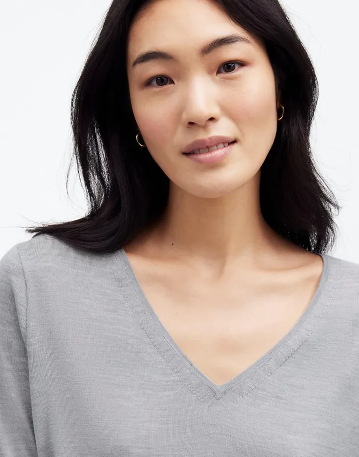 Women Sweaters Madewell Merino WoolSilk Blend VNeck Sweater Hthr Pale Silver Grey
