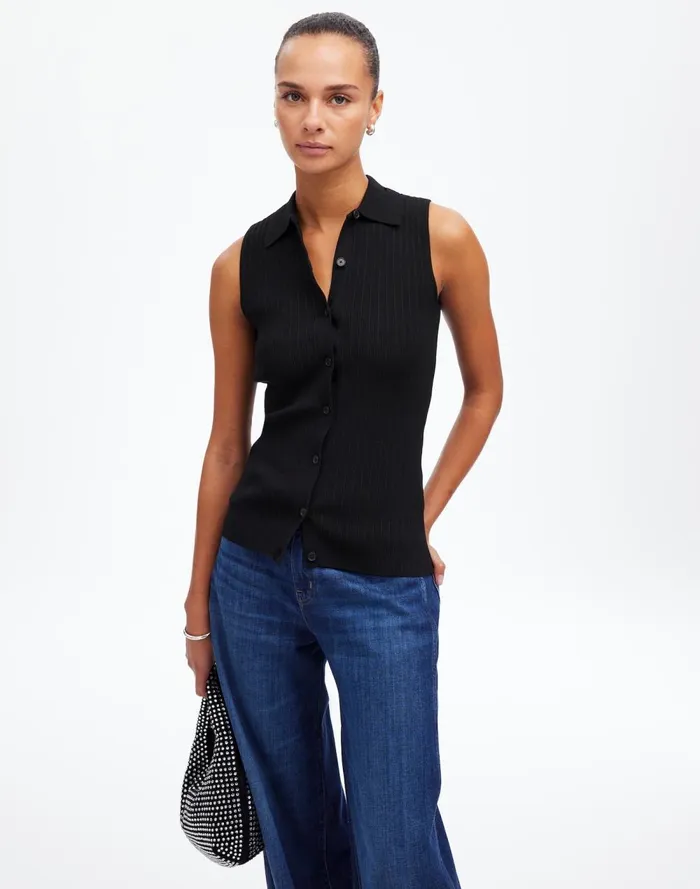 Women Sweaters Madewell The Signature Knit ButtonFront Vest Abyss