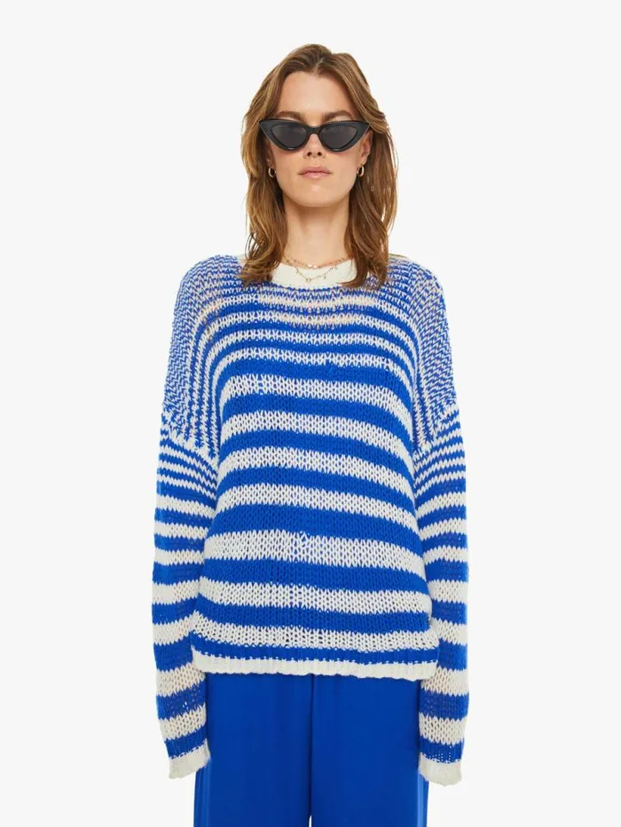 Women Sweaters Mother Denim Sheyla Slouchy Open Crewneck Lapis Multi