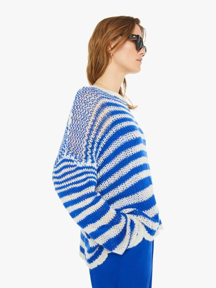 Women Sweaters Mother Denim Sheyla Slouchy Open Crewneck Lapis Multi