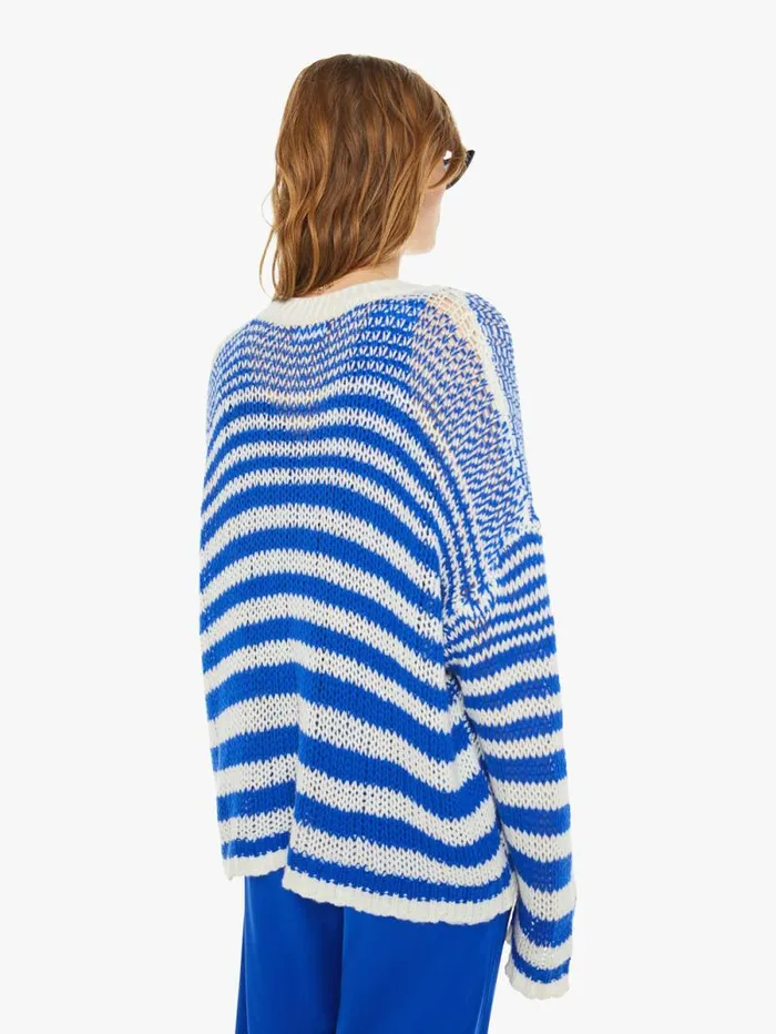 Women Sweaters Mother Denim Sheyla Slouchy Open Crewneck Lapis Multi