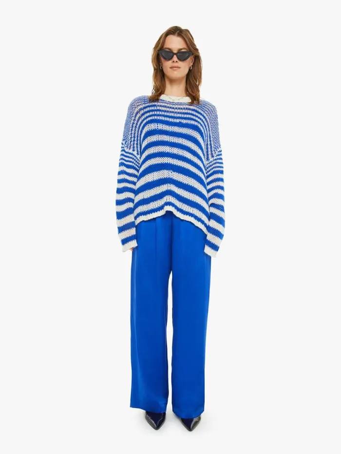 Women Sweaters Mother Denim Sheyla Slouchy Open Crewneck Lapis Multi