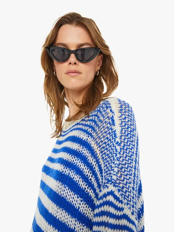 Women Sweaters Mother Denim Sheyla Slouchy Open Crewneck Lapis Multi