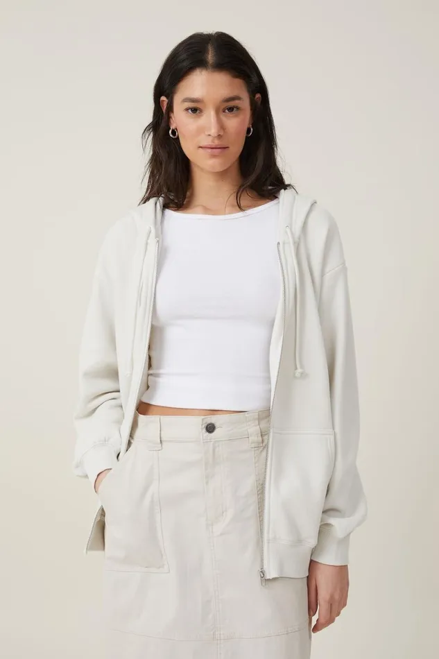 Women Sweats and Hoodies Cotton On Classic ZipThrough Hoodie Vintage White