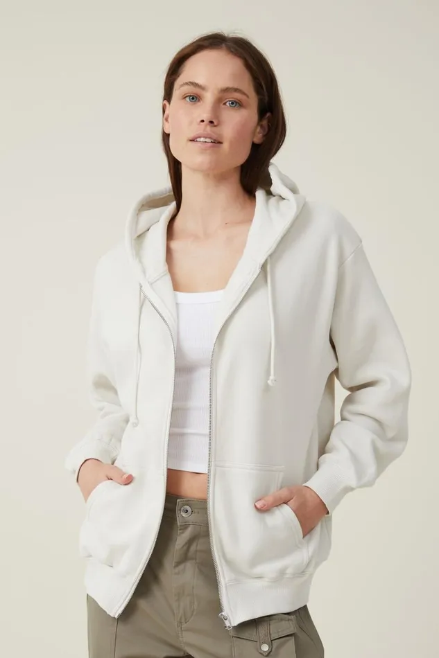 Women Sweats and Hoodies Cotton On Classic ZipThrough Hoodie Vintage White