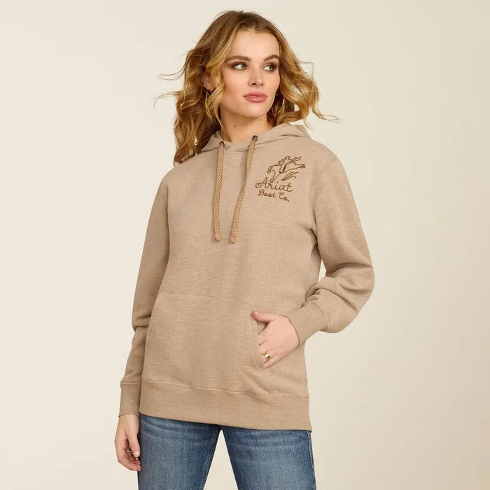 Women Sweatshirts and Hoodies Ariat Bronco Stitch Hoodie Dark Oatmeal Heather