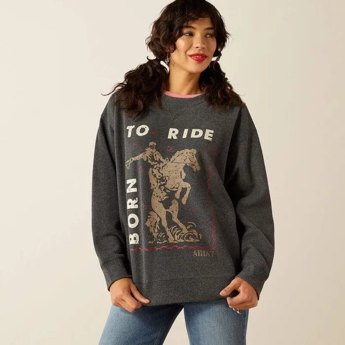 Women Sweatshirts and Hoodies Ariat Oversized Crew Sweatshirt Heather Charcoal