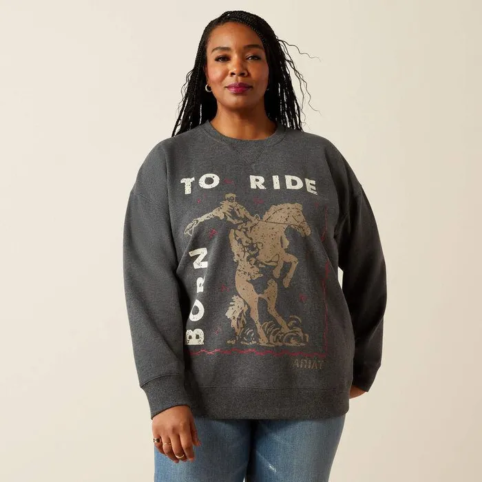 Women Sweatshirts and Hoodies Ariat Oversized Crew Sweatshirt Heather Charcoal