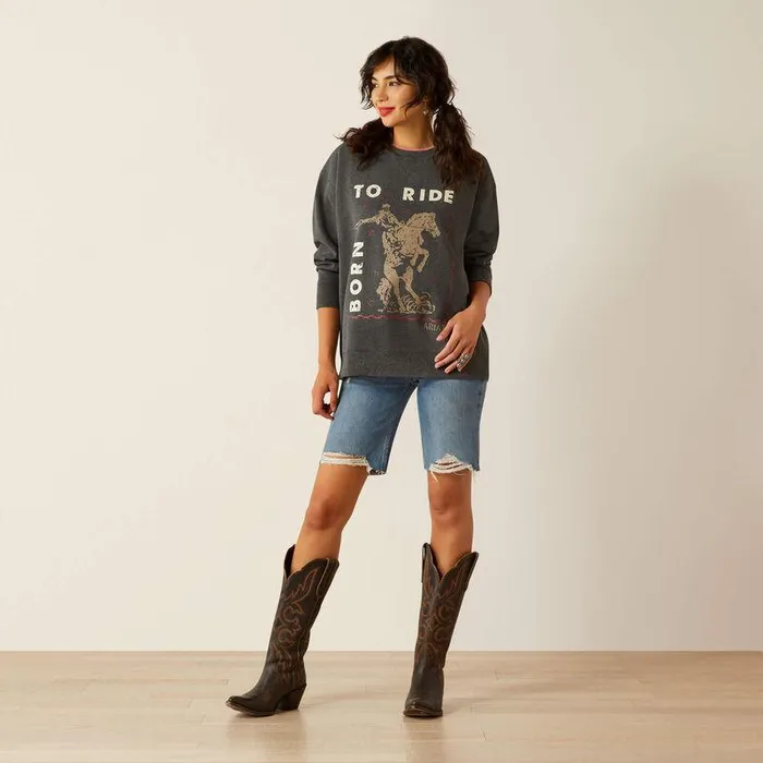 Women Sweatshirts and Hoodies Ariat Oversized Crew Sweatshirt Heather Charcoal