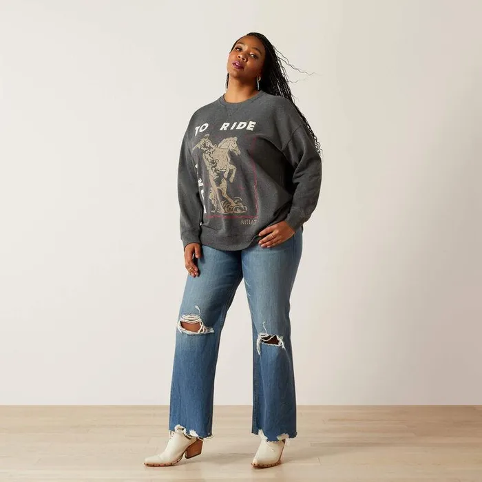 Women Sweatshirts and Hoodies Ariat Oversized Crew Sweatshirt Heather Charcoal