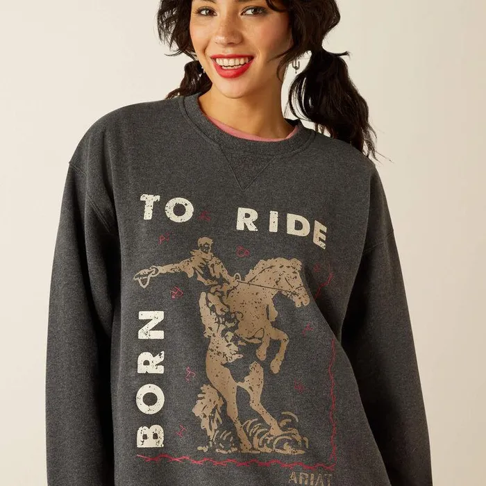 Women Sweatshirts and Hoodies Ariat Oversized Crew Sweatshirt Heather Charcoal