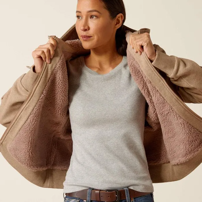 Women Sweatshirts and Hoodies Ariat Rebar AllWeather Sherpa Full Zip Hoodie Oatmeal Heather
