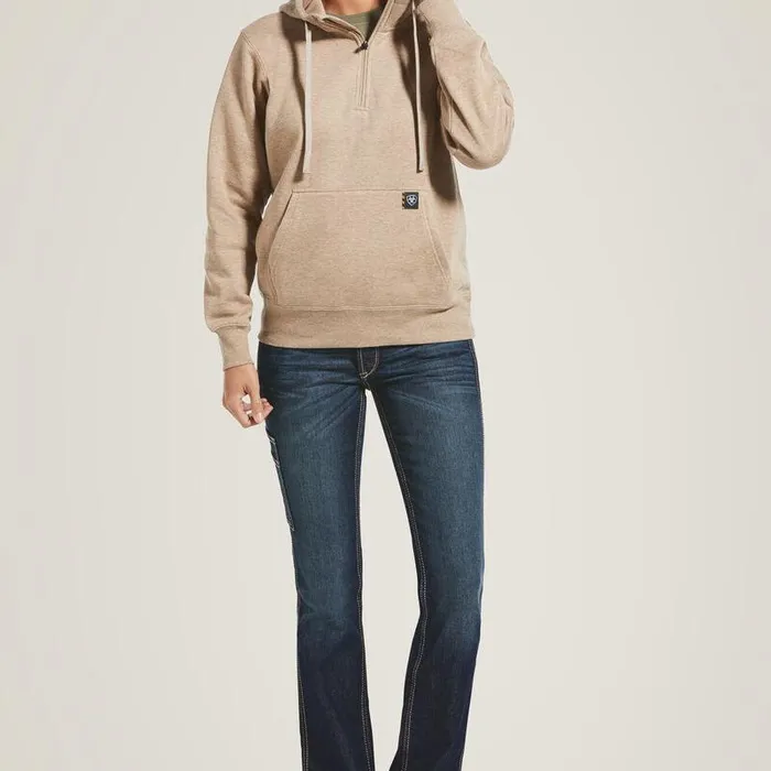 Women Sweatshirts and Hoodies Ariat Rebar Skill Set 12 Zip Hoodie Dark Oatmeal Heather