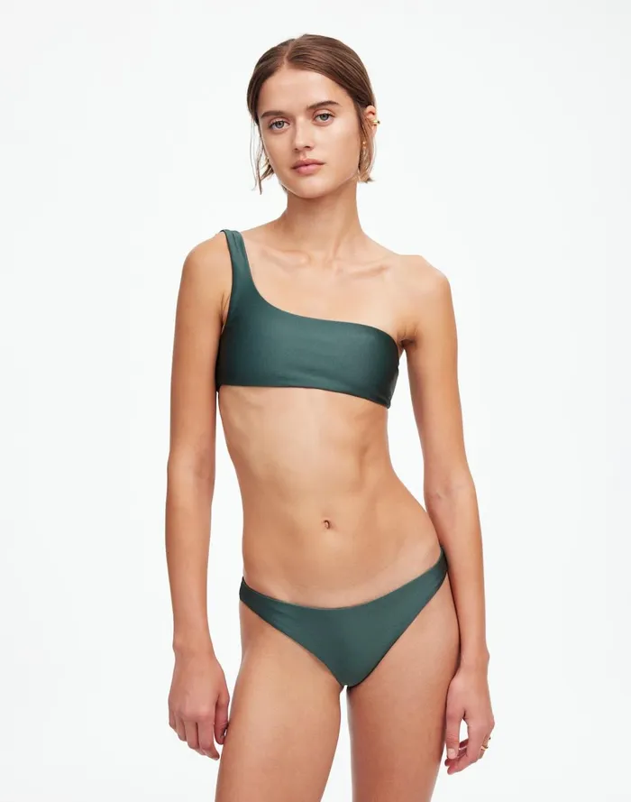 Women Swim Madewell Jade Swim Eliza OneShoulder Bikini Top Hunter Sheen