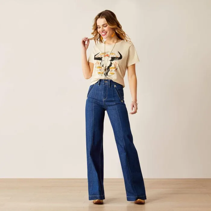 Women TShirts and Tops Ariat Ariat Longhorn Watercolor TShirt Natural Women TShirts and Tops Ariat Ariat Longhorn Watercolor TShirt Natural