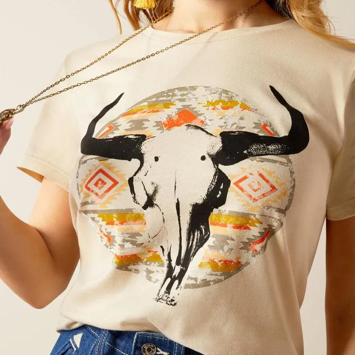 Women TShirts and Tops Ariat Ariat Longhorn Watercolor TShirt Natural Women TShirts and Tops Ariat Ariat Longhorn Watercolor TShirt Natural