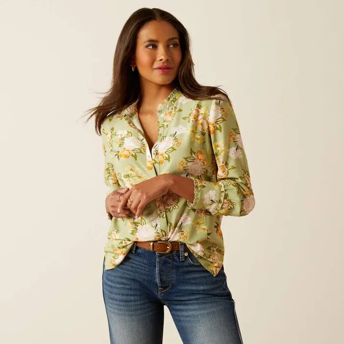 Women TShirts and Tops Ariat Clarion Blouse Rosegarden Print