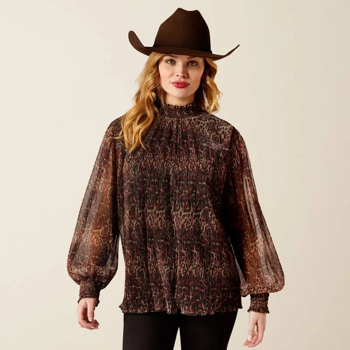 Women TShirts and Tops Ariat Plume Pleated Shirt Leopard Mesh