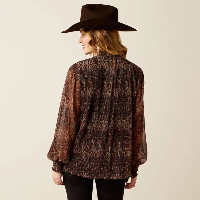 Women TShirts and Tops Ariat Plume Pleated Shirt Leopard Mesh