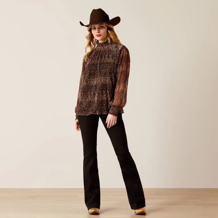 Women TShirts and Tops Ariat Plume Pleated Shirt Leopard Mesh