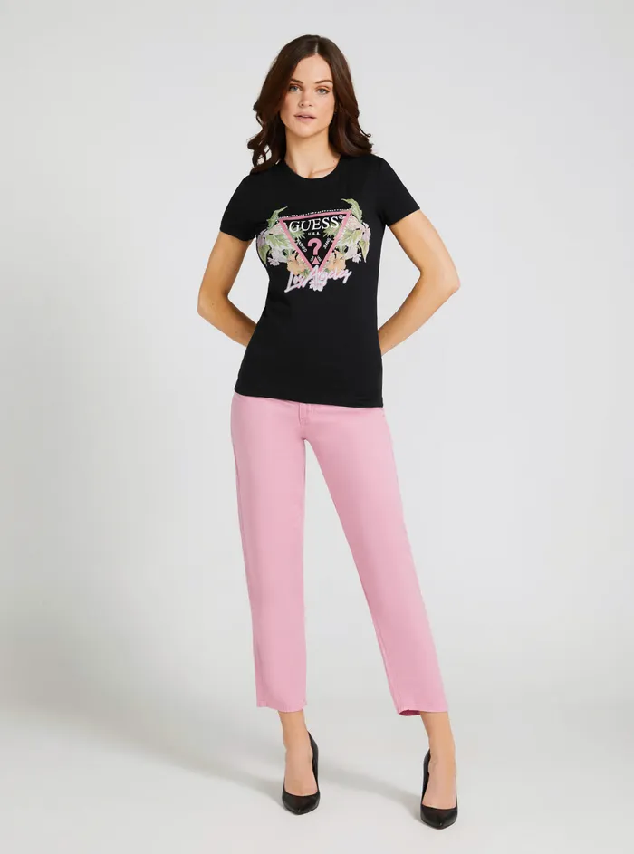 Women Tees and Tanks GUESS Eco Black Flowers Logo Tshirt Women Tees and Tanks GUESS Eco Black Flowers Logo Tshirt