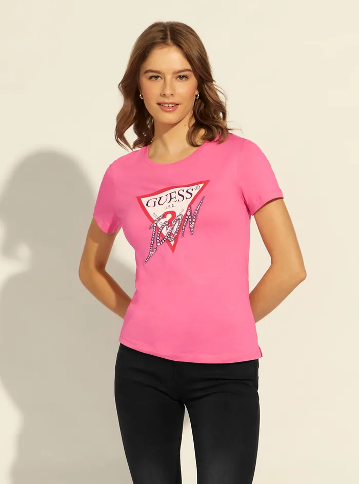 Women Tees and Tanks GUESS Eco Pink Icon Logo Tshirt