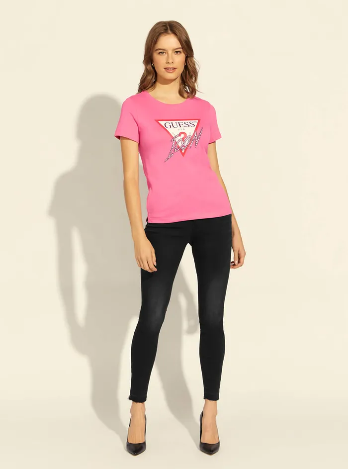 Women Tees and Tanks GUESS Eco Pink Icon Logo Tshirt Women Tees and Tanks GUESS Eco Pink Icon Logo Tshirt