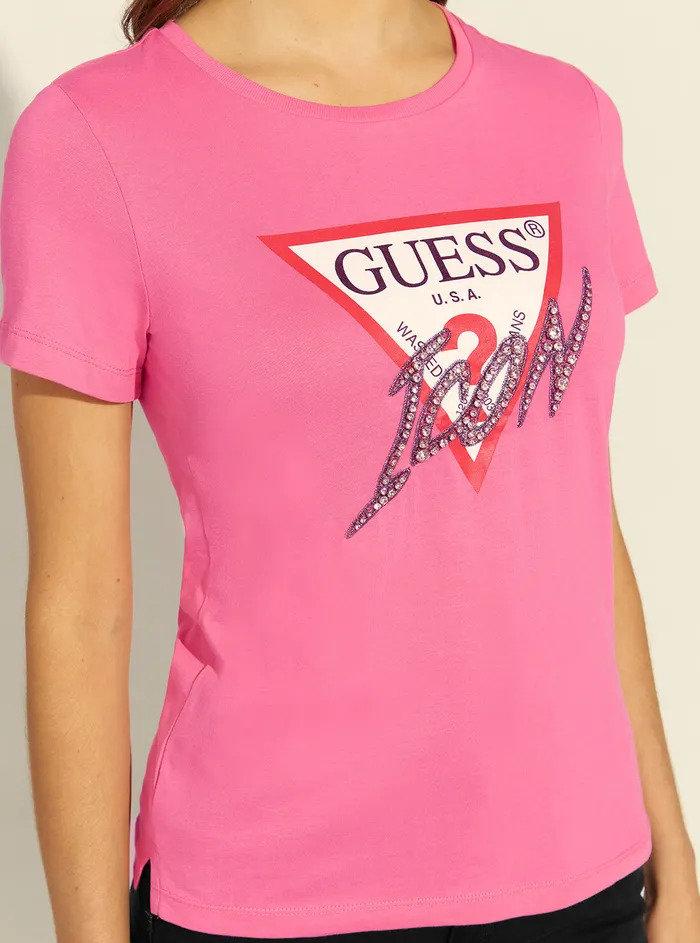 Women Tees and Tanks GUESS Eco Pink Icon Logo Tshirt Women Tees and Tanks GUESS Eco Pink Icon Logo Tshirt