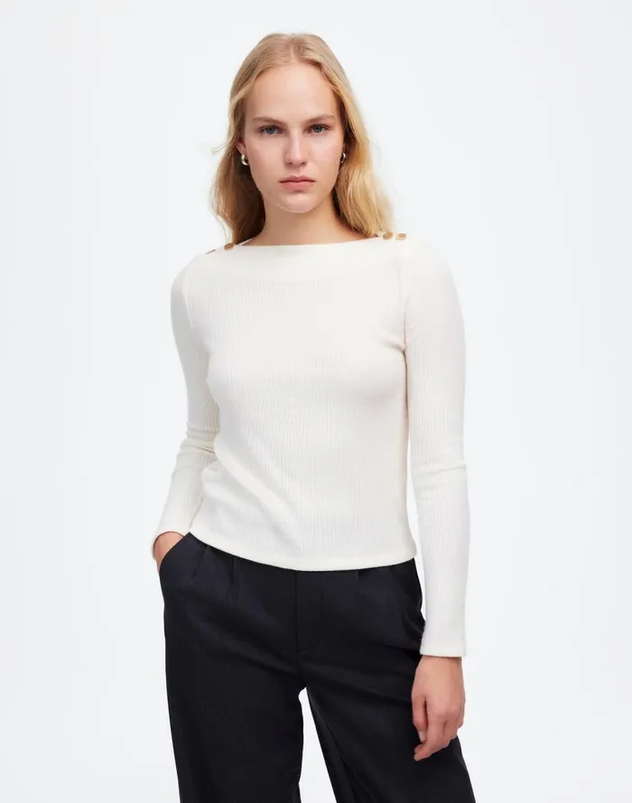 Women Tees Madewell Boatneck LongSleeve Tee Antique Cream