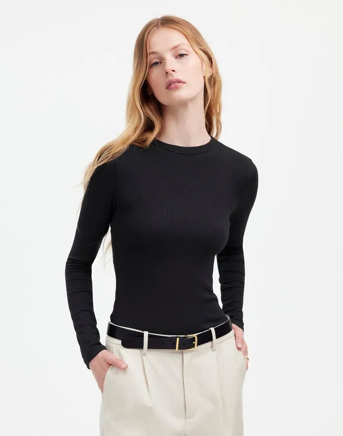 Women Tees Madewell Drapey Rib LongSleeve Tee Jet Black