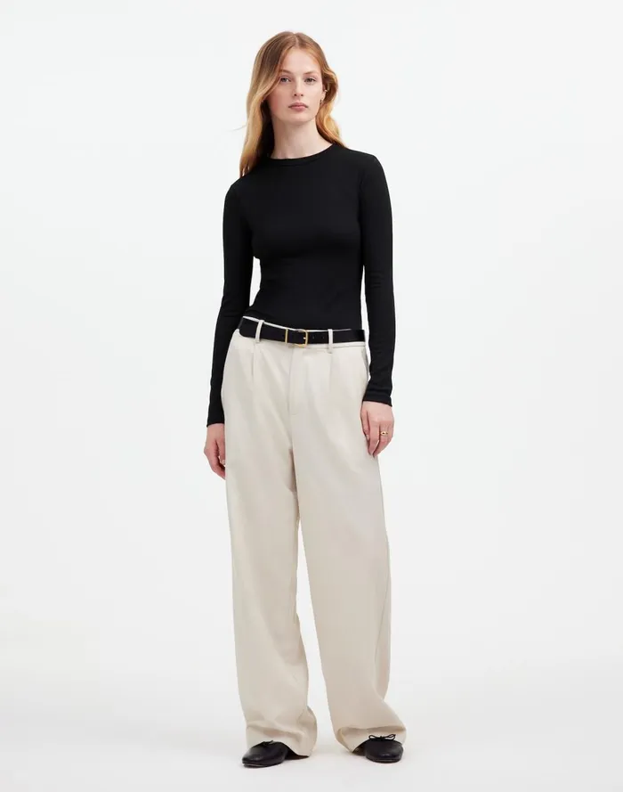 Women Tees Madewell Drapey Rib LongSleeve Tee Jet Black