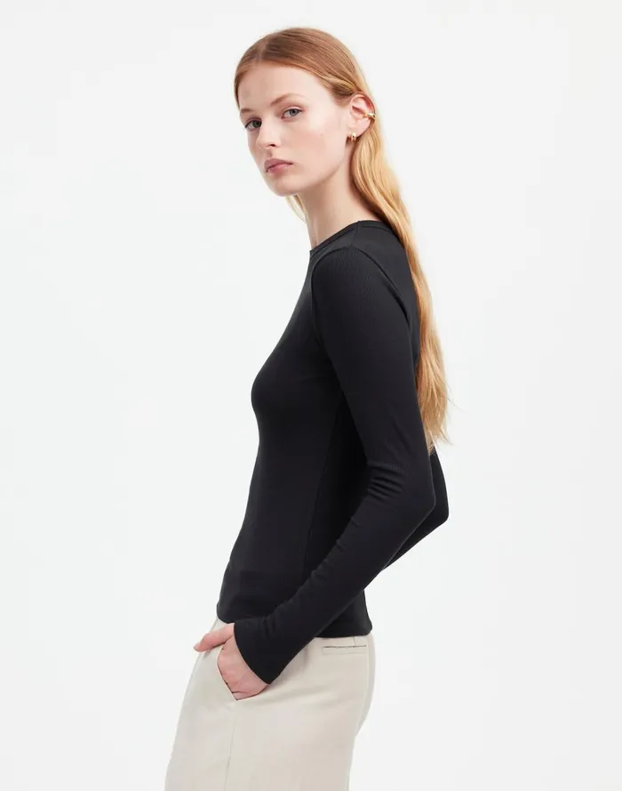Women Tees Madewell Drapey Rib LongSleeve Tee Jet Black