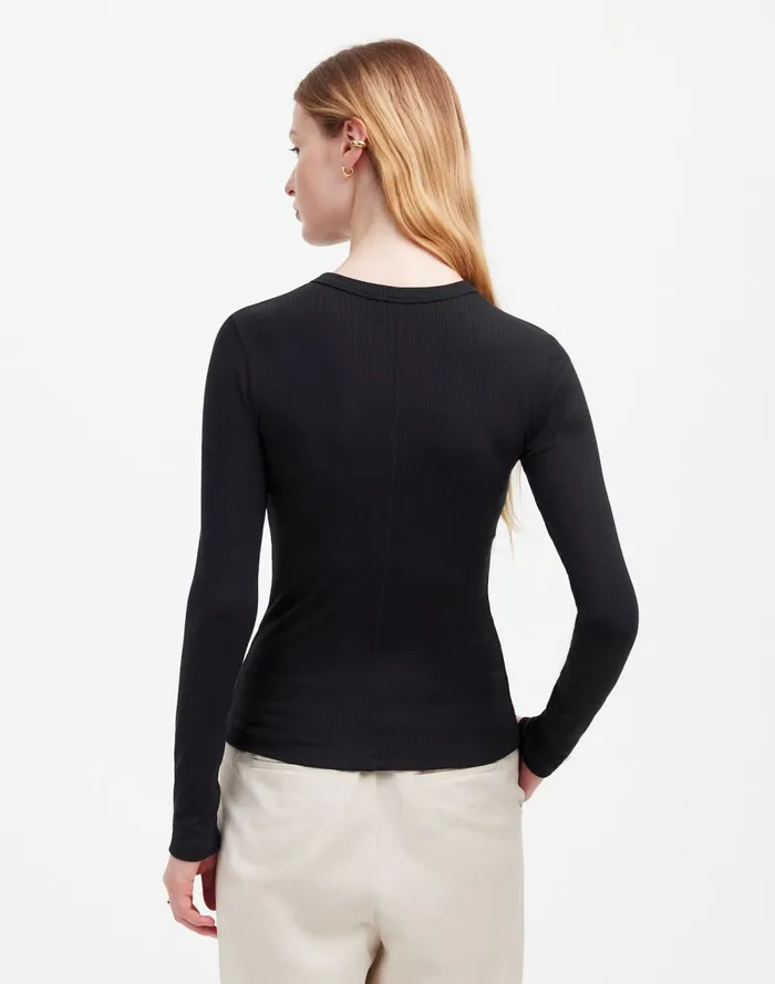 Women Tees Madewell Drapey Rib LongSleeve Tee Jet Black