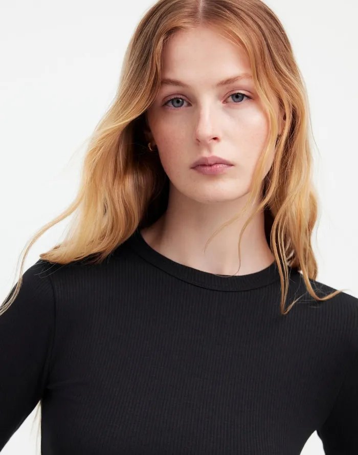 Women Tees Madewell Drapey Rib LongSleeve Tee Jet Black