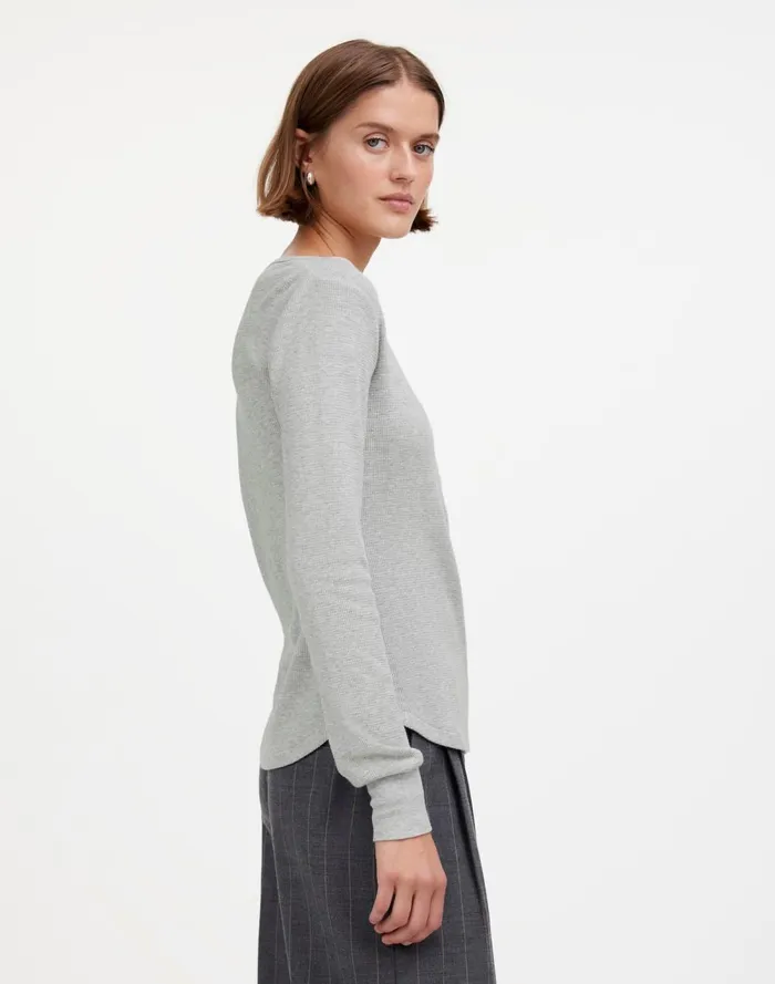 Women Tees Madewell Heathered WaffleKnit Scoopneck Henley Tee Hthr Grey