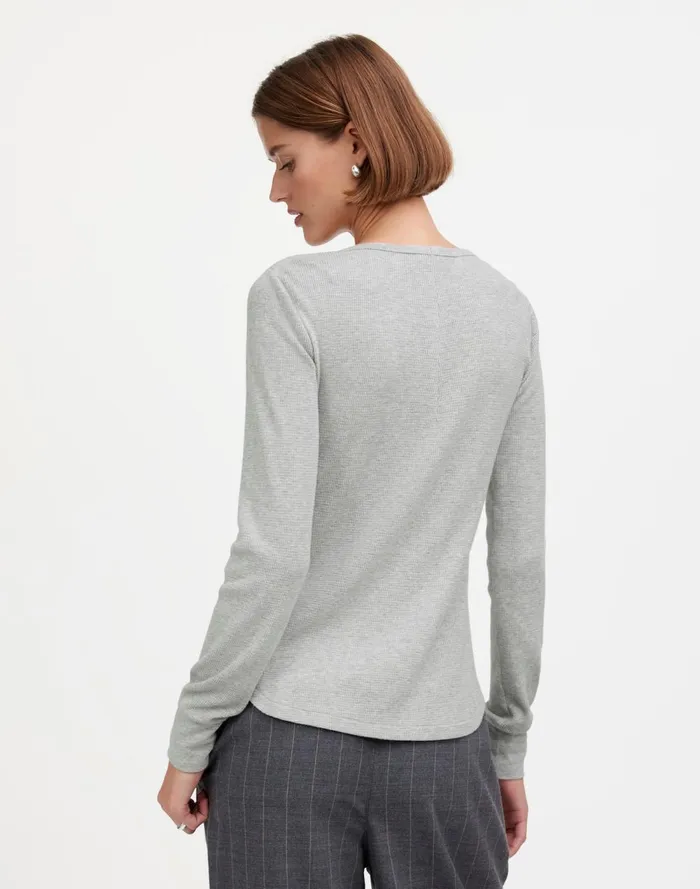 Women Tees Madewell Heathered WaffleKnit Scoopneck Henley Tee Hthr Grey