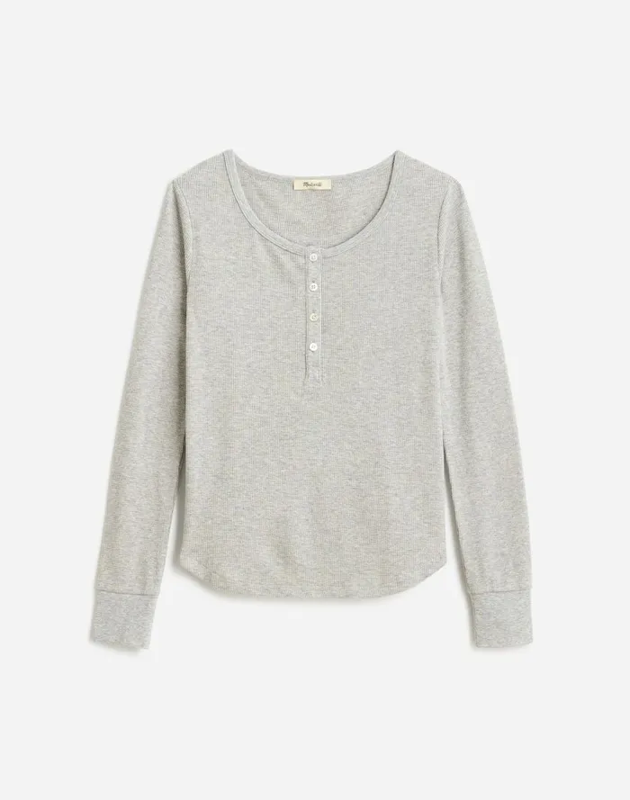 Women Tees Madewell Heathered WaffleKnit Scoopneck Henley Tee Hthr Grey