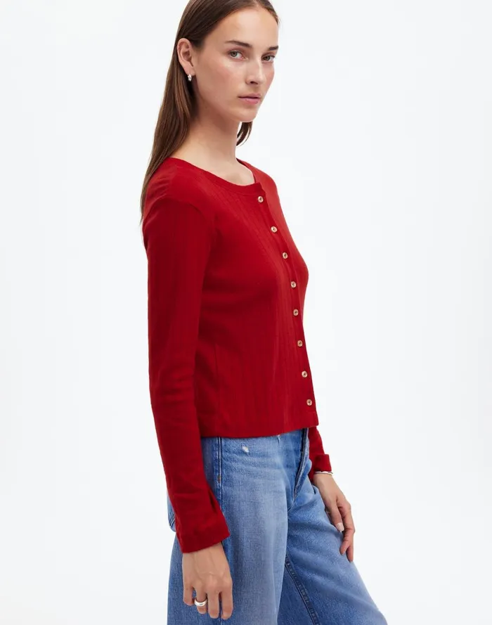 Women Tees Madewell Madewell X LESET Pointelle Classic Crew Cardigan Red