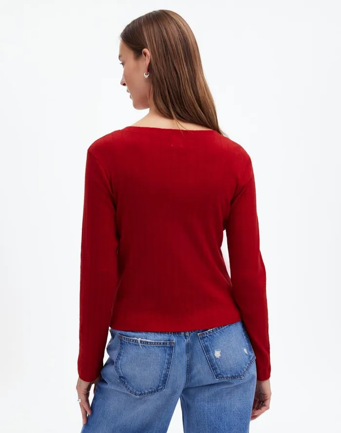Women Tees Madewell Madewell X LESET Pointelle Classic Crew Cardigan Red