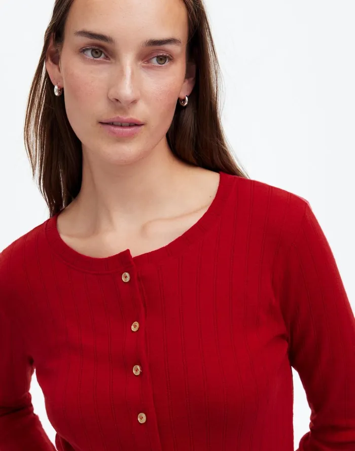 Women Tees Madewell Madewell X LESET Pointelle Classic Crew Cardigan Red