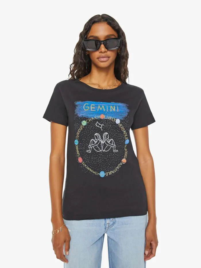 Women Tees Tanks Mother Denim Gemini Zodiac Tee Black