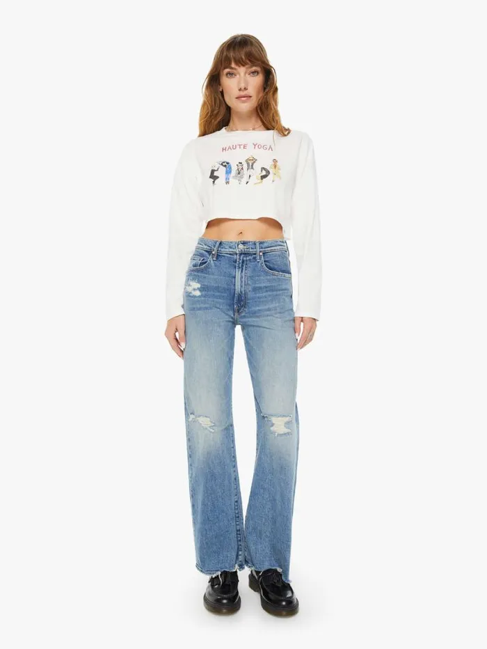 Women Tees Tanks Mother Denim Haute Yoga Long Sleeve Crop Tee White